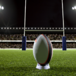 bola de rugby num campo de rugby